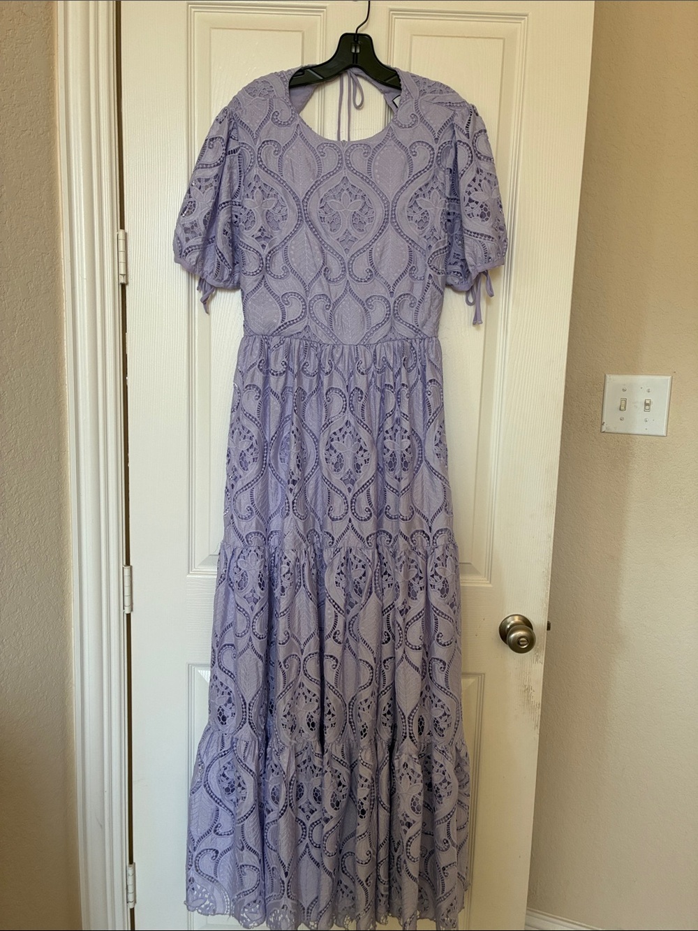 Women’s Lilac Eyelet Backless Tiered Maxi Dress